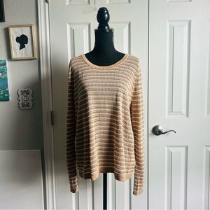 Pure Collection white & tan striped open knit top